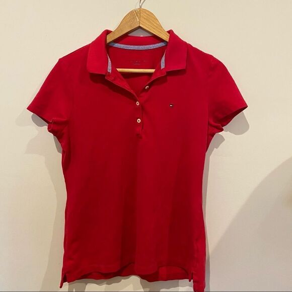 Tommy Hilfiger Women’s Polo Tee. Medium. Pink Berry - Picture 1 of 6